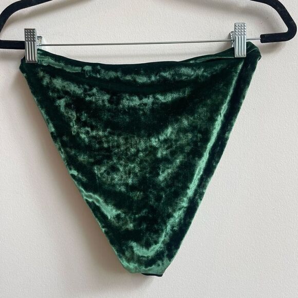 Something Navy Women's High Waisted Suede Green Bikini Bottom Size M - Picture 3 of 7